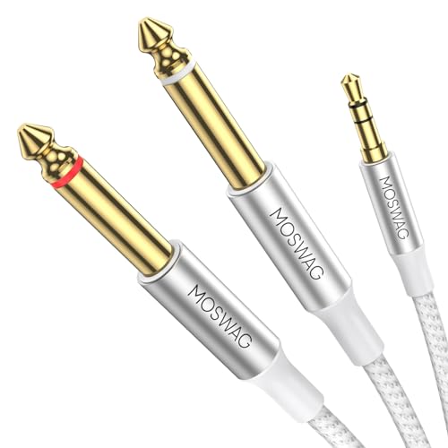 MOSWAG 3,5 mm 1/8 "TRS-Stecker auf 2X 6,35 mm 1/4" TS-Stecker Mono-Stereo-Y-Splitterkabel 3M-kompatibel für Heimstereosysteme, Laptop, Verstärker, Audiorecorder-Mixer, MP3 usw von MOSWAG