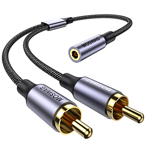 MOSWAG 3,5 mm auf Cinch-Stereo-Audiokabel, 25 cm 3,5-mm-Buchse auf 2 Cinch-Stereo-Audiokabel vergoldet für TV, Smartphone, MP3, Tablet, Lautsprecher, Heimkino von MOSWAG