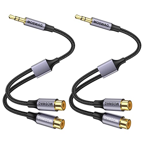 MOSWAG 3,5-mm-auf-Doppel-Cinch-Audiokabel 2er Pack, 2 Buchse RCA-Kopfhörerbuchse auf RCA-Stereo-Audio-Adapter Kompatibel mit Kopfhörern, Heimsystemen, Autoradio, iPod, iPhone, MP3-Player usw. von MOSWAG