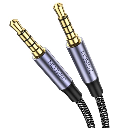 MOSWAG 3,5mm Aux Kabel, Aux Kabel 3.5 Klinke auf 3.5 Klinke Kabel, 4 Polig Unterstützt Mikrofon für Kopfhörer, PS4, Smartphone, Tablet, Kopfhörer, PC, Laptop und mehr (2m) von MOSWAG