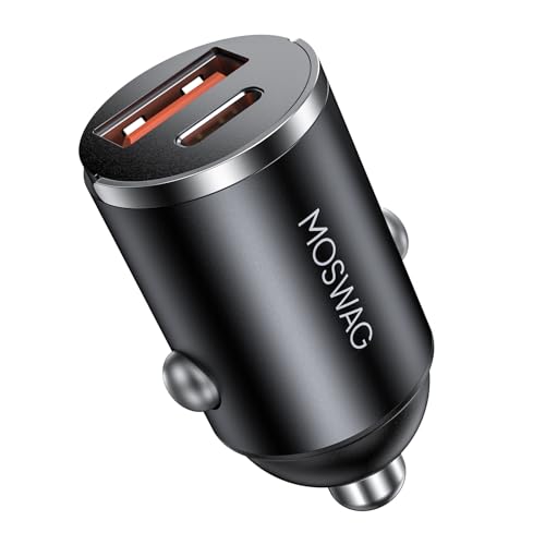 MOSWAG Zigarettenanzünder USB Ladegerät, Mini Autoladegerät USB C QC 3.0, Dual Ports Schnellladegerät Autoladegerät Für iPhone 16 15 Samsung Galaxy und Mehr von MOSWAG