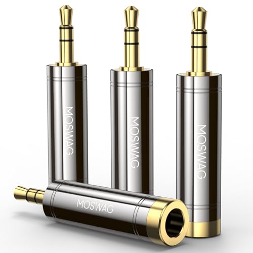 MOSWAG 6.35 auf 3,5 mm Adapter, 3,5 mm Buchse auf 6,35 mm Klinkenstecker, Klinke Adapter 6,35mm auf 3,5mm für Kopfhörer, Lautsprecher,Gitarre, Klavier, Laptop, Telefon, Verstärker und mehr（4 Pack） von MOSWAG