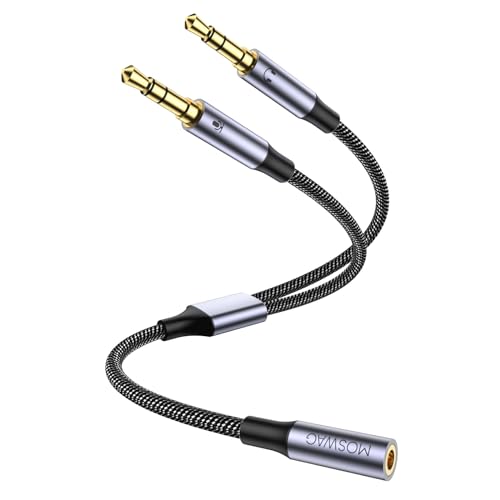 MOSWAG Audio Splitter Y Adapter, 3,5mm Buchse auf Doppel 3,5 mm Klinkenstecker Headset Mikrofon Adapter Audio Splitter Kabel kompatibel mit Kopfhörer, PC, Gaming Headset, Laptop usw von MOSWAG