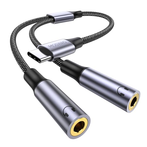 MOSWAG Audio Y Kabel Klinke 3.5 mm Splitter, USB C Klinke Splitter Kopfhörer Aux Adapter Audio Y Kabel kompatibel mit iPhone 16 Pro Max/16 Plus,Pixel 8 7 6 Pro 5,Galaxy S24 S23 S22 A33 A54 von MOSWAG