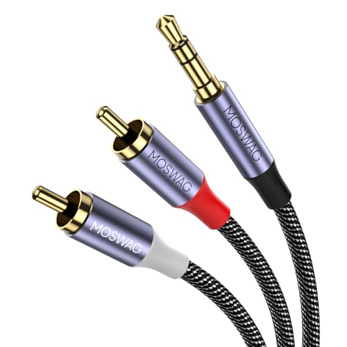 MOSWAG Chinch auf Klinke 3,5 Cinch Kabel 3.5mm Klinke zu 2 Stereo RCA Stecker HiFi Audio Aux Kabel mit Nylon Mantel, Metall Gerhäuse und 24K vergoldeter Kontakte 6.6ft/2M von MOSWAG