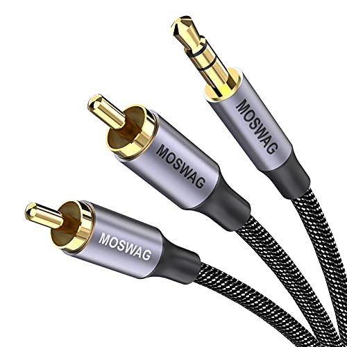 MOSWAG Chinch auf Klinke 3,5 Cinch Kabel 3.5mm Klinke zu 2 Stereo RCA Stecker HiFi Audio Aux Kabel mit Nylon Mantel, Metall Gerhäuse und 24K vergoldeter Kontakte 6.6ft/2M von MOSWAG