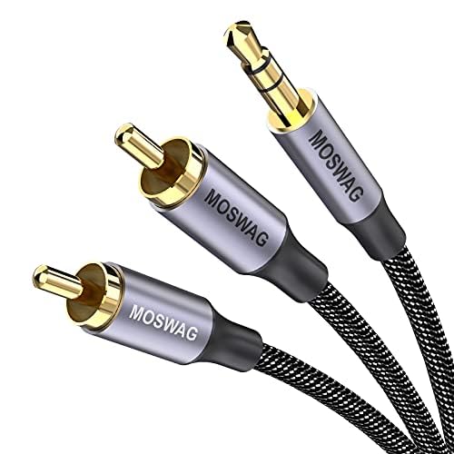 MOSWAG RCA Kabel, 3.5mm Stecker auf 2RCA Stecker Stereo Audio Adapter Dual abgeschirmtes vergoldetes Koaxialkabel Nylon geflochtenes AUX RCA Y Kabel für Smartphones,MP3,Tablets,Lautsprecher,HDTV von MOSWAG