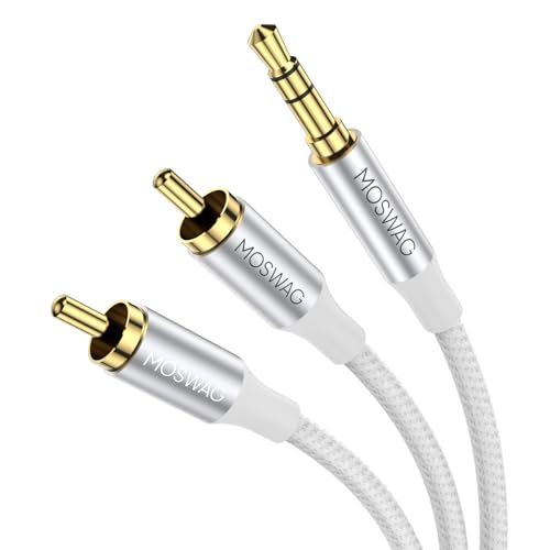 MOSWAG RCA Kabel, 3.5mm Stecker auf 2RCA Stecker Stereo Audio Adapter Dual abgeschirmtes vergoldetes Koaxialkabel Nylon geflochtenes AUX RCA Y Kabel für Smartphones,MP3,Tablets,Lautsprecher,HDTV von MOSWAG