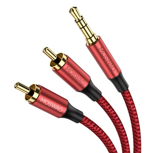 MOSWAG RCA Kabel, 3.5mm Stecker auf 2RCA Stecker Stereo Audio Adapter Dual abgeschirmtes vergoldetes Koaxialkabel Nylon geflochtenes AUX RCA Y Kabel für Smartphones,MP3,Tablets,Lautsprecher,HDTV von MOSWAG