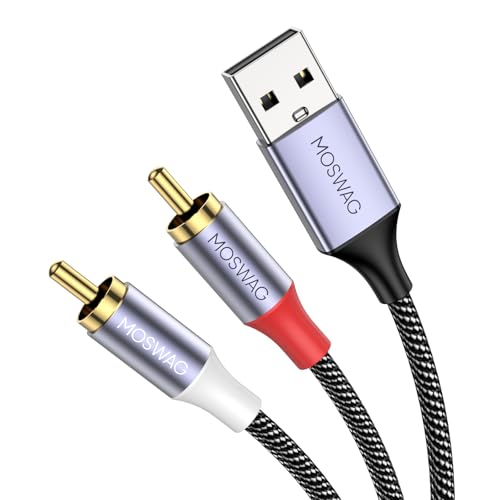 MOSWAG RCA zu USB Kabel, USB zu Dual RCA Stereo Y Splitter Cord Jack Adapter, Nylon geflochtene USB zu RCA Stereo Audio Konverter Kompatibel mit Laptop, PC, DVD Player, Lautsprecher. von MOSWAG