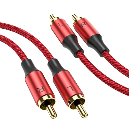 MOSWAG Stereo Cinch Kabel, Cinch Stecker auf Cinch Stecker, Stereo Hilfs Audiokabel, 1 m Subwoofer Kabel, 24 Karat vergoldetes, geflochtenes Nylon für Heimkino, Audio, HDTV, Autoradio, Lautsprecher von MOSWAG