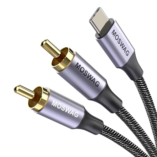 MOSWAG USB C auf Cinch Audiokabel, USB-C auf 2RCA Typ C auf Cinch Stecker auf Y Stecker Splitter mit Chip kompatibel mit Laptop, Tablet, Smartphone, Pixel 3/2 Verstärker, Lautsprecher von MOSWAG