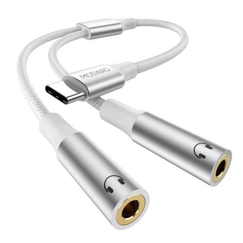 MOSWAG USB C auf Klinke, Kopfhörer Splitter Adapter Typ C zu Dual 3.5mm Aux Kopfhöreranschluss Adapter Kompatibel Für Pixel 7 6 Pro 5, Galaxy S23 S22 S21 Ultra Note 20 Ultra iPad Air MacBook von MOSWAG