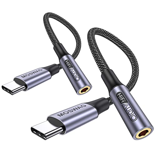 MOSWAG USB C zu 3.5mm Klinke (2 Stück), USB C Aux Adapter zu Kopfhörer Jack Audio Adapter für Samsung Galaxy S21 S20 Ultra S20 + Note 20 10 S10 S9 Plus, Pixel 4 3 2 XL und andere von MOSWAG