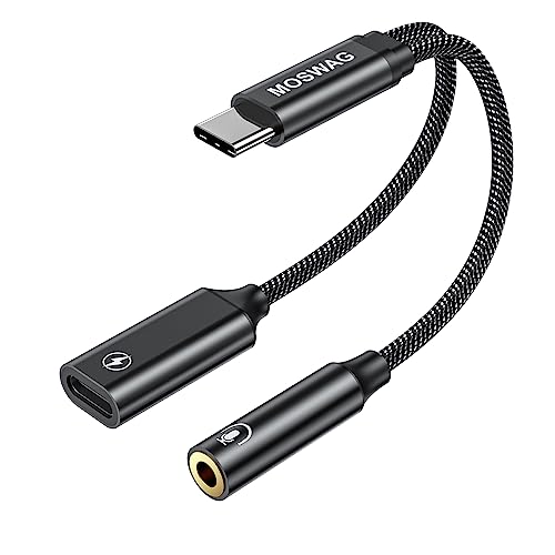 MOSWAG USB Typ C zu 3.5mm Kopfhörer und Ladegerät Adapter, 2-in-1 USB C zu Aux Audio Jack Hi-Res DAC und Schnelllade-Dongle Kabel Kompatibel mit Pixel 6 5, Galaxy S23 S22 S21 S20+Plus Note 20 von MOSWAG