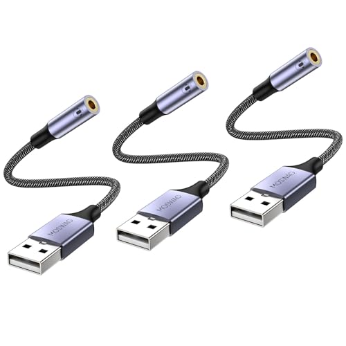 MOSWAG USB auf 3,5 mm Klinke Audio Adapter, Externe USB A Soundkarte auf 3,5 mm Aux Stereo Konverter Adapter,kompatibel mit Kopfhörer, PC, Laptop, Linux, Desktop, PS4 und andere Geräte von MOSWAG