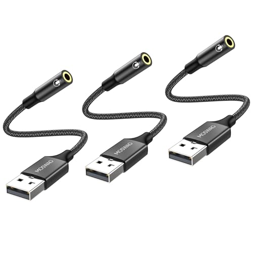 MOSWAG USB auf 3,5 mm Klinke Audio Adapter, Externe USB A Soundkarte auf 3,5 mm Aux Stereo Konverter Adapter,kompatibel mit Kopfhörer, PC, Laptop, Linux, Desktop, PS4 und andere Geräte von MOSWAG