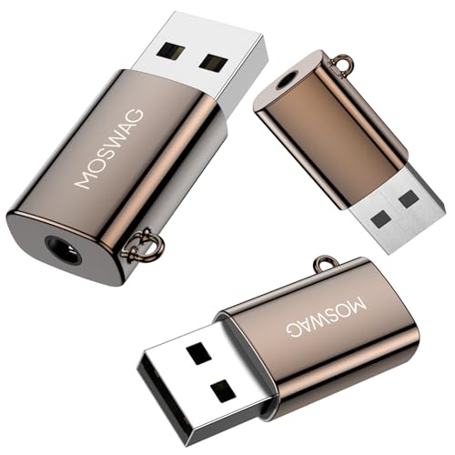 MOSWAG USB auf 3,5 mm Klinke Audio Adapter, Zink Legierung Externe USB Soundkarte auf 3,5 mm Aux Stereo Konverter Adapter, kompatibel mit Kopfhörer, PC, Laptop, Linux, Desktop, PS4 und andere Geräte von MOSWAG