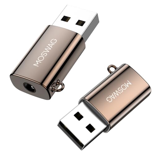 MOSWAG USB auf 3,5 mm Klinke Audio Adapter, Zink Legierung Externe USB Soundkarte auf 3,5 mm Aux Stereo Konverter Adapter, kompatibel mit Kopfhörer, PC, Laptop, Linux, Desktop, PS4 und andere Geräte von MOSWAG