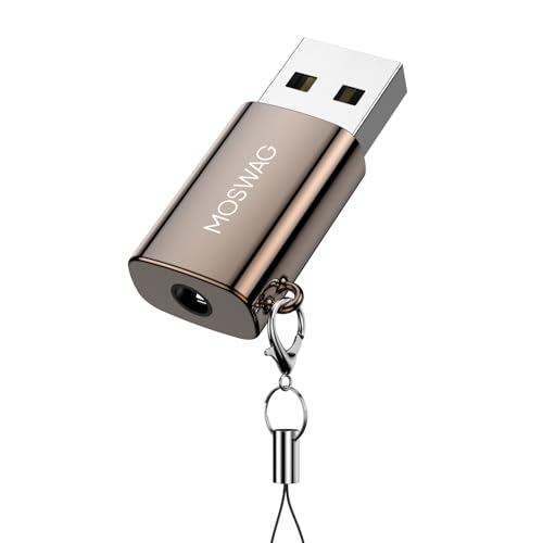 MOSWAG USB auf 3,5 mm Klinke Audio Adapter, Zink Legierung Externe USB Soundkarte auf 3,5 mm Aux Stereo Konverter Adapter, kompatibel mit Kopfhörer, PC, Laptop, Linux, Desktop, PS4 und andere Geräte von MOSWAG