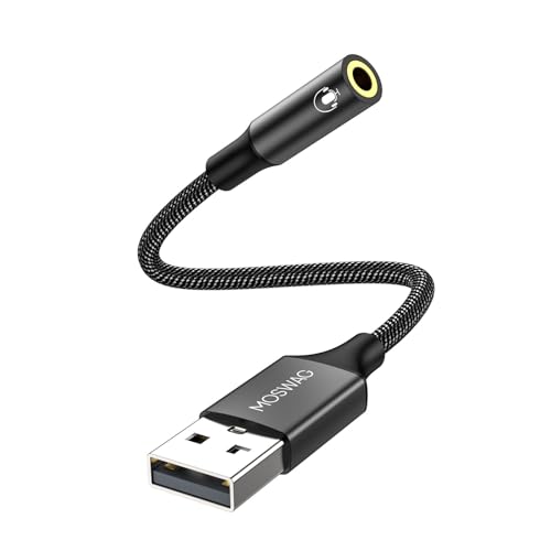 MOSWAG USB auf 3,5 mm Klinke Audio Adapter,Externe USB A Soundkarte auf 3,5 mm Aux Stereo Konverter Adapter,kompatibel mit Kopfhörer, PC, Laptop, Linux, Desktop, PS4 und andere Geräte von MOSWAG