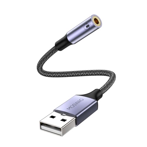 MOSWAG USB auf 3,5 mm Klinke Audio Adapter,Externe USB A Soundkarte auf 3,5 mm Aux Stereo Konverter Adapter,kompatibel mit Kopfhörer, PC, Laptop, Linux, Desktop, PS4 und andere Geräte von MOSWAG