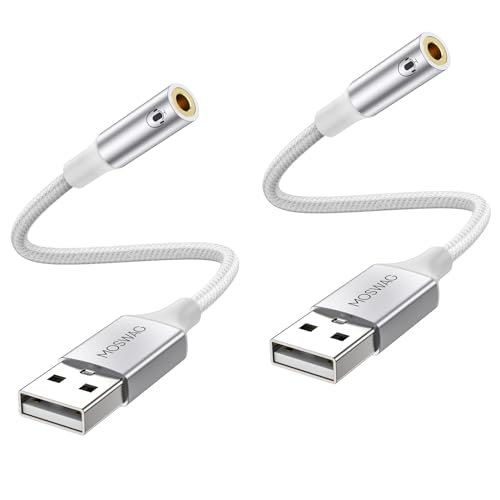MOSWAG USB-auf-3,5-mm-Klinken-Audioadapter (2er-Pack), USB-auf-Aux-Kabel mit 4-poligem TRRS-Mikrofon Unterstützt Kopfh?rer Integrierter Chip Externe Soundkarte für PC PS4 PS5 und mehr von MOSWAG
