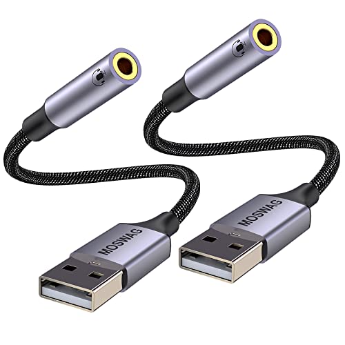 MOSWAG USB zu Audio Jack Adapter (2 Stück), 3,5 mm Aux Stereo Converter Externer Soundkartenadapter Kompatibel mit Kopfhörer, PC, Laptop, Linux, Desktop, PS4 und Anderen Geräte von MOSWAG