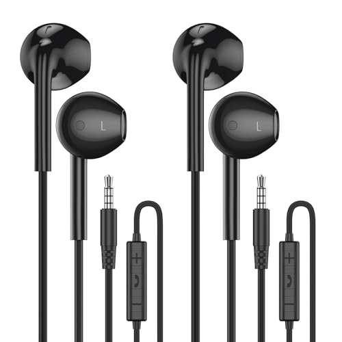 MOSWAG in Ear Kopfhörer, Half in Ear Kopfhörer mit Mikrofon Eingebaute Lautstärkeregelung Geeignet für IPad, Android, MP3, Samsung Die meisten 3.5mm Audio Geräte von MOSWAG