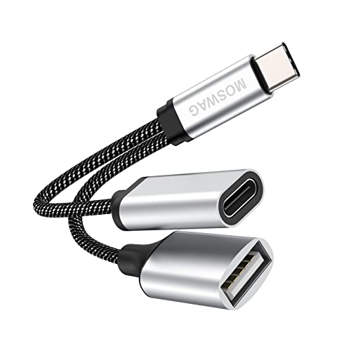 USB C Stecker auf USB Buchse Adapter mit Aufladung, USB C OTG 2.0 Splitter Kompatibel mit Chromecast mit Google TV/Samsung S22 S21 S20 S20 + Ultra/Google Pixel 5 4 4 XL 3 3 XL von MOSWAG
