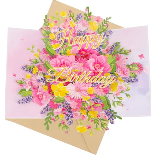 MOTIBACK 3D Handgemachte Blüten Geburtstagskarte, aus Hochwertigem Papier, Mit “Happy Birthday”, Feines Handarbeit Design, Für Freunde, Familie und Liebende, Mit Passendem Umschlag MOTIBACK 3D Handgemachte Blüten Geburtstagskarte, aus Hochwertigem Papier, Mit “Happy Birthday”, Feines Handarbeit Design, Für Freunde, Familie und Liebende, Mit Passendem Umschlag von MOTIBACK