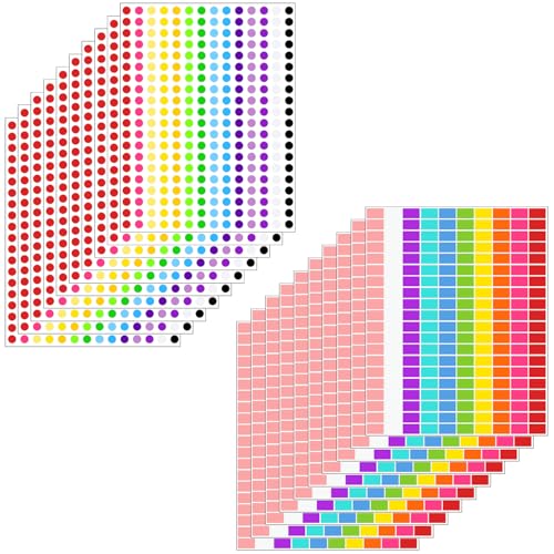 MOTIBACK 4800 Stücke Farbige Etiketten, Runden und Rechteckige Selbstklebende Stickers, 20 Blätter, Für Organisationssysteme, Büro, Schule und zu Hause, Schreibbare und Hervorstechende Farben MOTIBACK 4800 Stücke Farbige Etiketten, Runden und Rechteckige Selbstklebende Stickers, 20 Blätter, Für Organisationssysteme, Büro, Schule und zu Hause, Schreibbare und Hervorstechende Farben von MOTIBACK