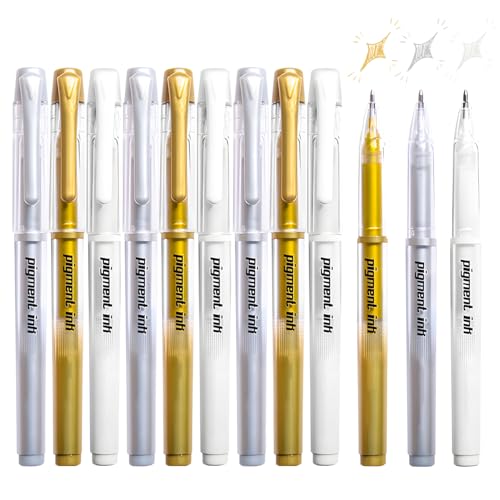 MOTIBACK 9 Metallische Gelstifte Set - Weiß, Silber, Gold (je 3 Stück) für kreative Projekte (Weiß, Silber und Gold) von MOTIBACK