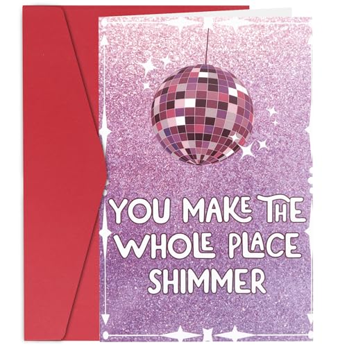 MOTIBACK Geburtstagskarte, 4,7 x 7,1 Zoll, Glitzernde Grußkarte mit Disco Ball Design, YOU MAKE THE WHOLE PLACE SHIMMER Mit rotem Umschlag, Geschenkoption für besondere Freunde und Familie MOTIBACK Geburtstagskarte, 4,7 x 7,1 Zoll, Glitzernde Grußkarte mit Disco Ball Design, YOU MAKE THE WHOLE PLACE SHIMMER Mit rotem Umschlag, Geschenkoption für besondere Freunde und Familie von MOTIBACK