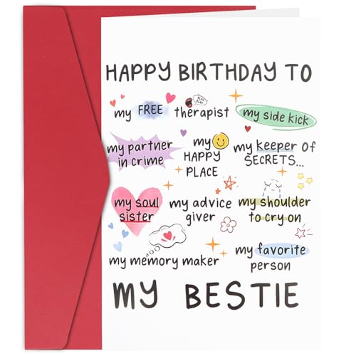 MOTIBACK Geburtstagskarte für Freundin, 4,7 x 7,1 Zoll, Happy Birthday to My Bestie, Humorvolle Grußkarte mit rotem Umschlag, Geschenkoption für besondere Freunde und Familie MOTIBACK Geburtstagskarte für Freundin, 4,7 x 7,1 Zoll, Happy Birthday to My Bestie, Humorvolle Grußkarte mit rotem Umschlag, Geschenkoption für besondere Freunde und Familie von MOTIBACK