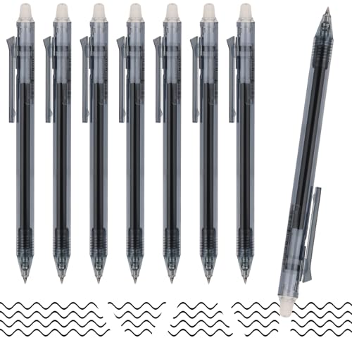 MOTIBACK Radierbare Gelstifte 8 Schwarz mit Radiergummi, 0.5mm Löschbare Stifte Set für Schule & Büro von MOTIBACK