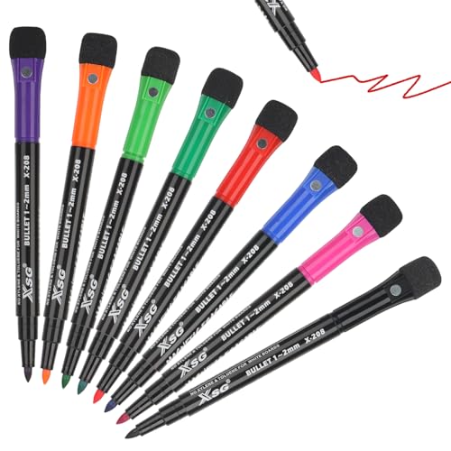 MOTIBACK Whiteboard Marker 8er Set Magnetisch, 8 Farben Trocken Abwischbar, Whiteboard Stifte mit Schwammkappe, Rundspitze 1-2mm für Büro Schule Zuhause MOTIBACK Whiteboard Marker 8er Set Magnetisch, 8 Farben Trocken Abwischbar, Whiteboard Stifte mit Schwammkappe, Rundspitze 1-2mm für Büro Schule Zuhause von MOTIBACK