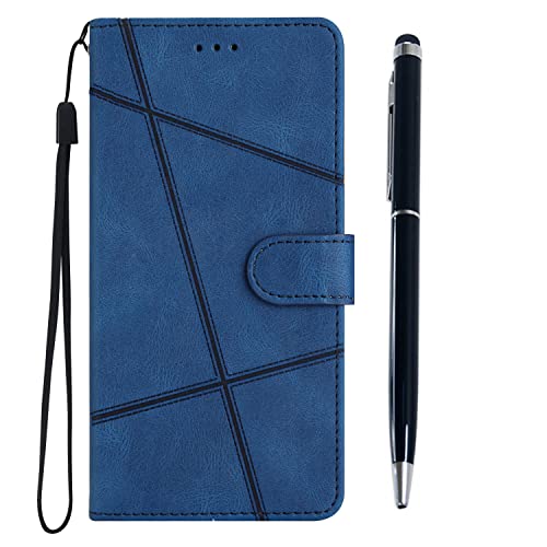 Flip Premium Wallet Handyhülle Stoßfest PU Leder Magnet Cover Entwickelt für Samsung Galaxy A5 2017 mit Ständer Kartenhalter & 1 Touch Pen - Blau von MOTIKO