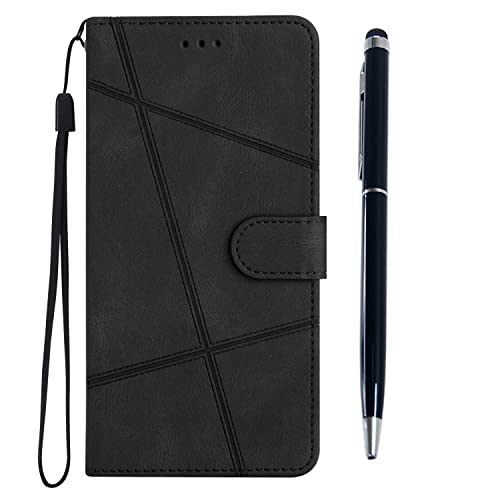 Flip Premium Wallet Handyhülle Stoßfest PU Leder Magnet Cover Entworfen für Samsung Galaxy A04S mit Ständer Kartenhalter & 1 Touch Pen - Schwarz von MOTIKO