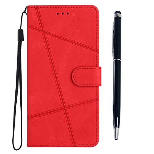 Flip Premium Wallet Handyhülle Stoßfest PU Leder Magnet Cover Entworfen für Samsung Galaxy A6 mit Ständer Kartenhalter & 1 Touch Pen - Rot von MOTIKO