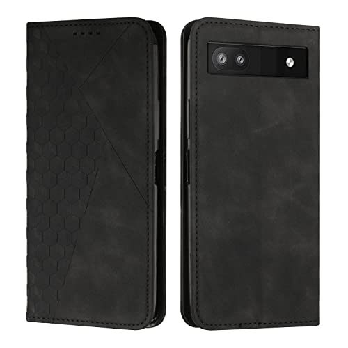 MOTIKO Entworfen mit Google Pixel 6A Hülle | Hautgefühl Leder Brieftasche Handyhülle mit [Kartenhalter] [TPU Innenschale] | Starke Magnet Flip Cover | Schwarz von MOTIKO