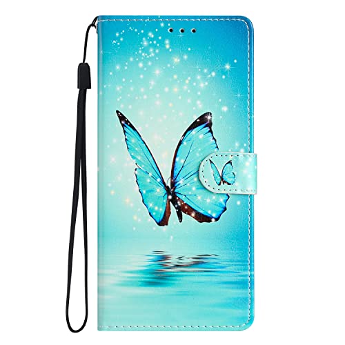 MOTIKO Schutzhülle für Samsung Galaxy A20e Wallet Case | Modische bemalte PU-Lederhülle | Magnetständer Kartenfächer Flip Case mit Handgelenkschlaufe | Schmetterling von MOTIKO