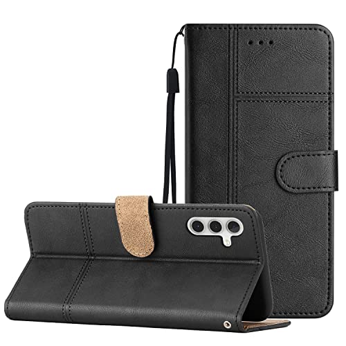 MOTIKO Schutzhülle für Samsung Galaxy A34 5G | Business-Stil PU-Leder Folio Hülle mit Kartenfächern Kickstand | Magnetverschluss stoßfeste Flip Handyhülle | Schwarz von MOTIKO