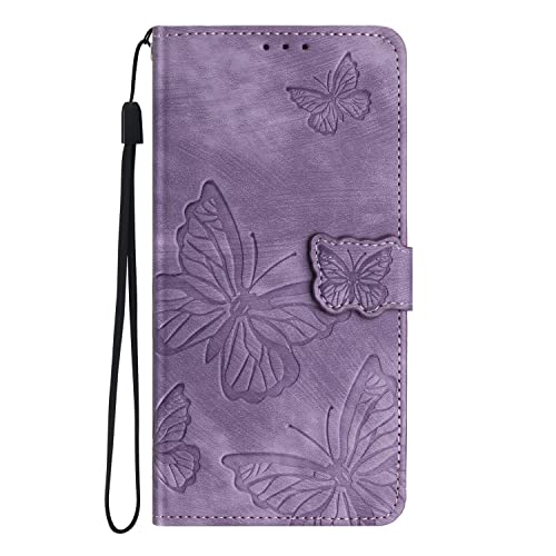 MOTIKO Schutzhülle für Samsung Galaxy S10, mit Schmetterlingen, PU-Leder, magnetisch, mit integriertem Ständer, Kartenhalter, Handyhülle, Violett von MOTIKO