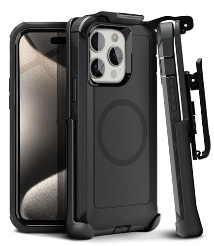 MOTIVE Schutzhülle für iPhone 15 Pro Max mit Gürtelclip, magnetische Hülle, Magsafe-kompatibel, robuste und vierlagige Schutzhülle in Militärqualität, 17 cm (6,7 Zoll), Schwarz von MOTIVE