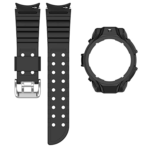 MOTONG Ersatz-Silikonarmband für Samsung Galaxy Watch 5 – PC-Schutzhülle mit Armband für Samsung Galaxy Watch 5/4 (schwarz) (40 mm, schwarz) von MOTONG
