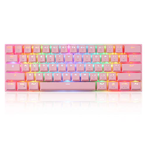 MOTOSPEED 61-Tasten Kabelgebunden/Kabellos 3.0 Mechanische Tastatur 60% RGB LED Hintergrundbeleuchtung Type-C Office/Gaming Tastatur für PC/Mac/Linux/iPad/iPhone/Smartphone/Laptop Pink von MOTOSPEED