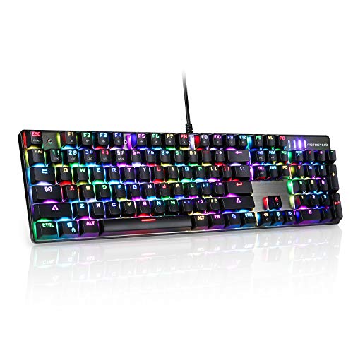 MOTOSPEED CK104 Mechanische Gaming-Tastatur Blauer roter Schalter 104 Tasten LED- Hinterbeleuchtung Aluminium USB Wire Gaming Tastatur für Spielen und Tippen Geeignet für Mac und Windows Schwarz von MOTOSPEED