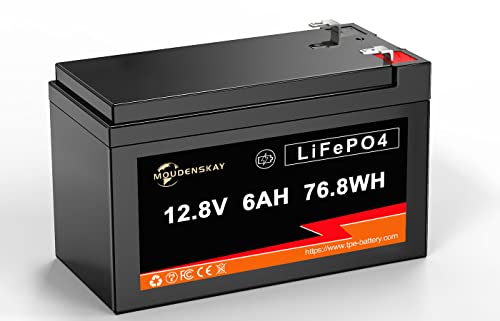 MOUDENSKAY 12V 6Ah LiFePO4 Akku Lithiumbatterie 12V Lithium Batterie, Lithium-Eisen-Phosphat-Batterie,mit über 2500 Mal Tiefzyklus und BMS Schutz für Notstrombeleuchtung, Camping,Fischfinder,usw von MOUDENSKAY