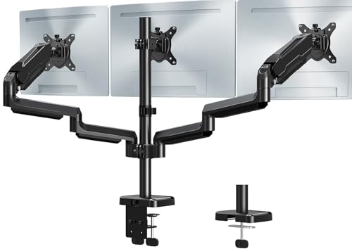 MOUNT PRO Dreifache Monitorhalterung, 3 Monitor-Schreibtischhalterung für Bildschirme bis zu 81 cm, volle Bewegungs-Gasfeder, dreifacher Monitorständer, VESA-Halterung, schwarz von MOUNT PRO